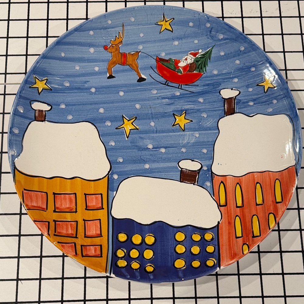 Festive Holiday Plate with Santa and Reindeer